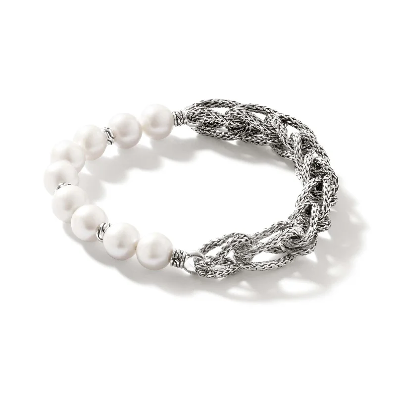 women's modern bracelet -John Hardy Asli Classic Chain Silver 10.5mm Pearl Bracelet in Sterling Silver