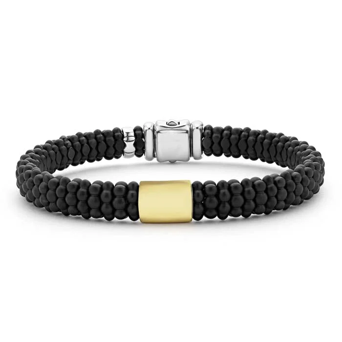 women's magnetic bracelet -LAGOS Matte Black Ceramic Caviar Beaded Bracelet in 18K Yellow Gold and Sterling Silver