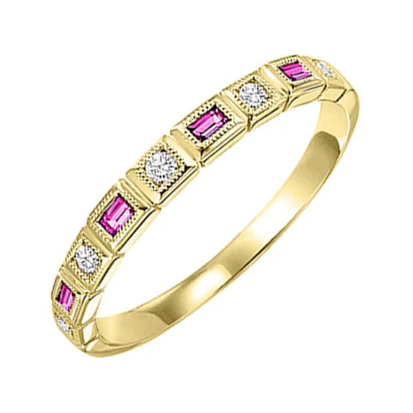 matching wedding and engagement rings -10KT YELLOW GOLD DIAMOND (1/12CTW) & PINK SAPPHIRE (1/8 CTW) RING