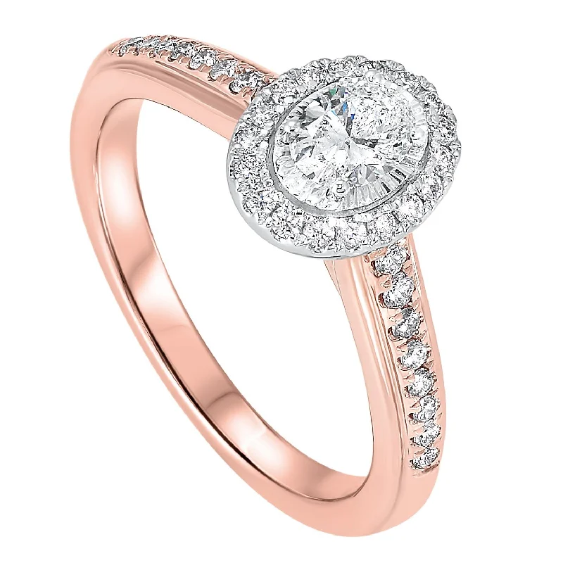 wedding and engagement rings set -14KT Rose Gold Diamond Oval Bridal Ring 5/8 CT