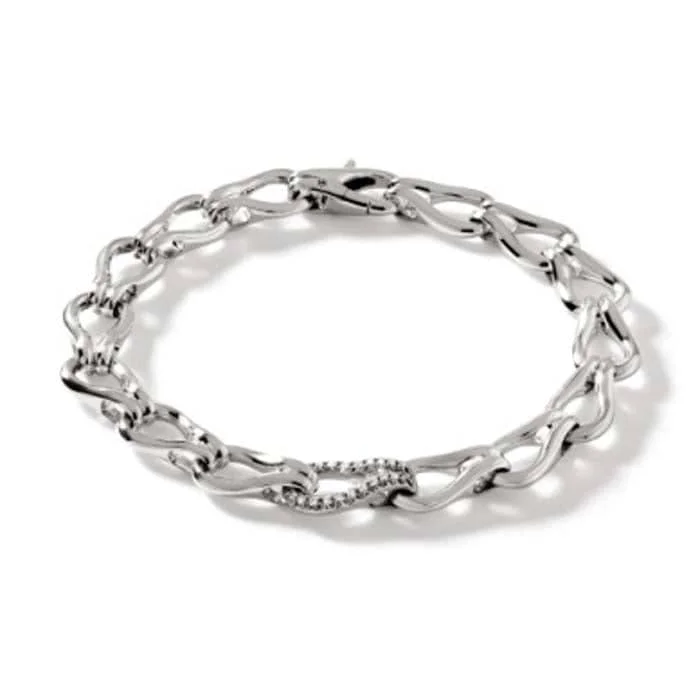 women's charm bangles -John Hardy Surf Silver Diamond Link Bracelet in Sterling Silver