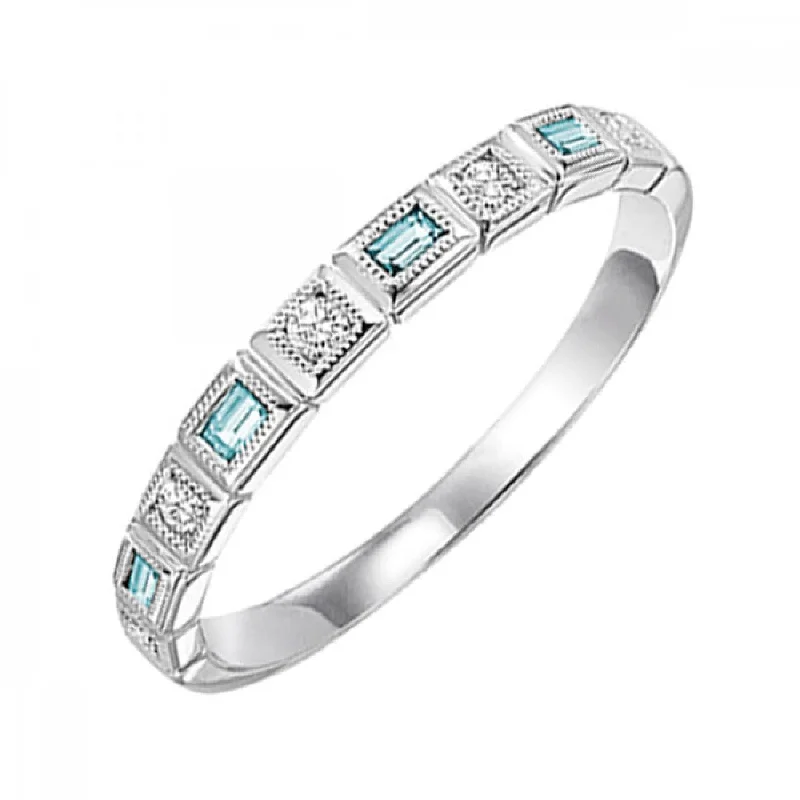 10KT Gold Baguette Stackable Ring- Aquamarine (March)