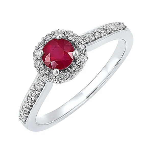 emerald halo engagement rings -14KT WHITE GOLD DIAMOND (1/3CTW) & RUBY (1/3 CTW) RING