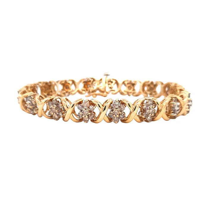 women's zodiac bracelet -Estate 4.00CTW Diamond X-O Bracelet in 14K Yellow Gold