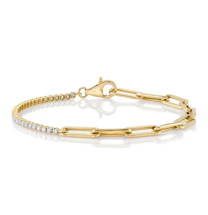 women's plain bangle -Shy Creation Diamond Paperclip Link Bracelet in 14K Yellow Gold