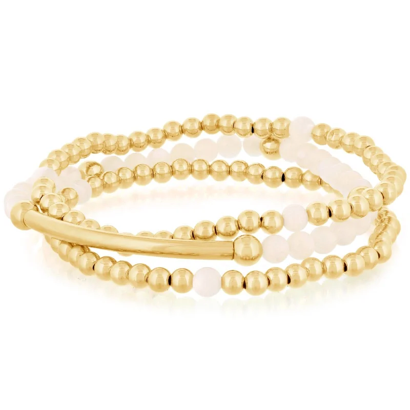 women's chic bracelet -Moonstone & Gold Bead Bracelet Stack