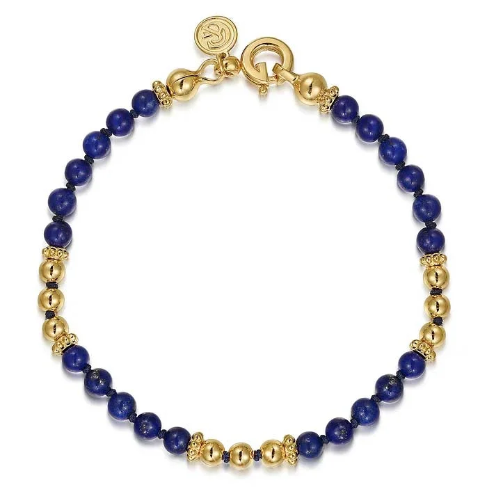 women's fashion bracelet -7" Lapis Bead Bracelet in 14K Yellow Gold