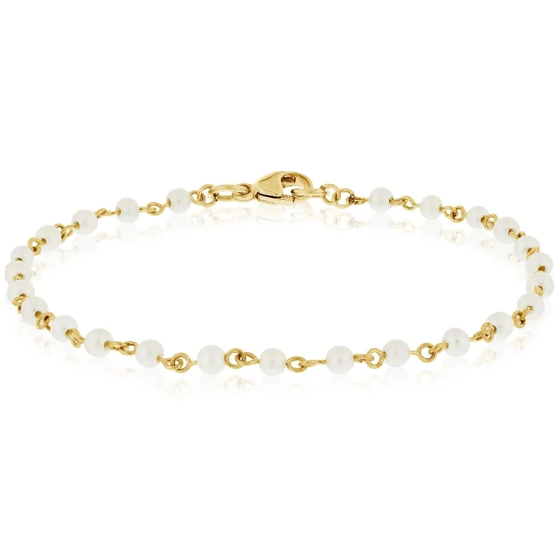 women's stretch bangles -3mm Pearl Station Bead Bracelet