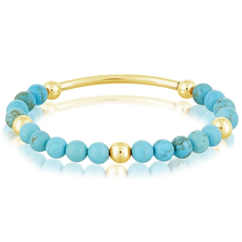 women's turquoise bracelet -Gold Filled & 6mm Turquoise Beaded Bar Bracelet