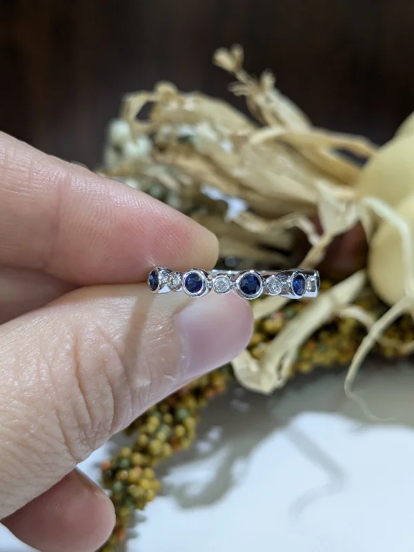 antique engagement rings -Sapphire and Diamond Bezel Set Stackable Band