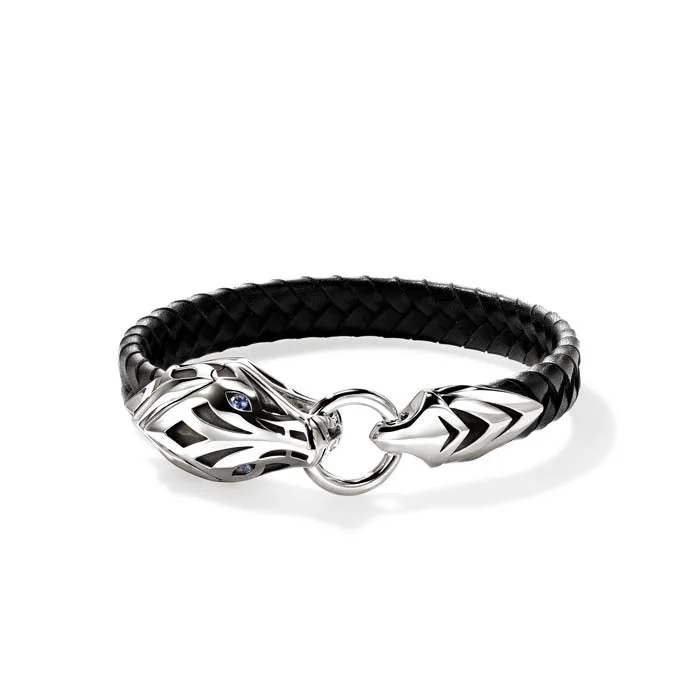 women's double wrap bracelet -John Hardy 10MM Braided Black Leather Naga Bracelet in Sterling Silver