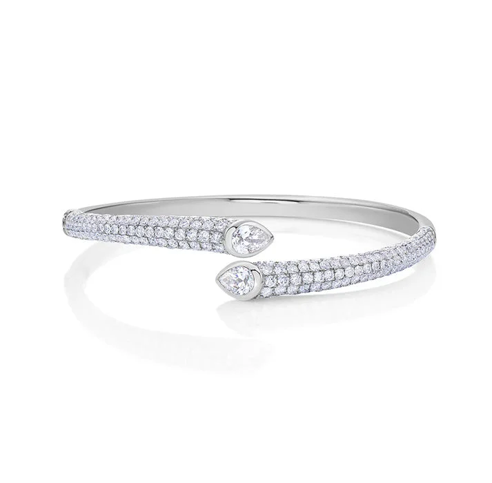 women's thin bracelet -Charles Krypell Precious Pastel Pear Bypass Cuff Bracelet in 18K White Gold