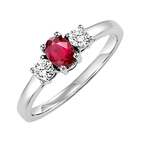 personalized engagement rings -14KT WHITE GOLD DIAMOND (1/4CTW) & RUBY (1/2 CTW) RING