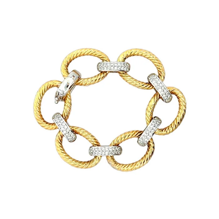 women's birthstone bracelet -Mountz Collection Diamond Link Bracelet in 14K Yellow and White Gold