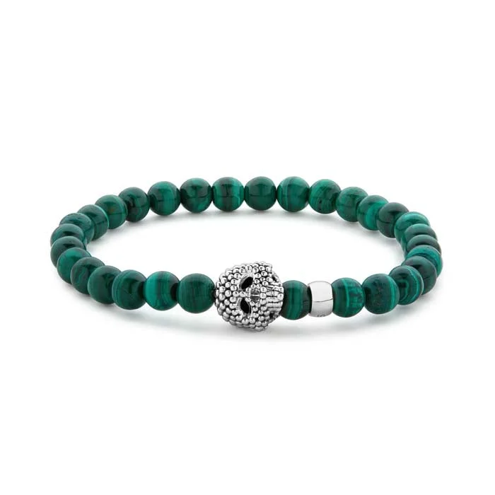 women's cuff bracelet -LAGOS Malachite Skull Bracelet in Sterling Silver