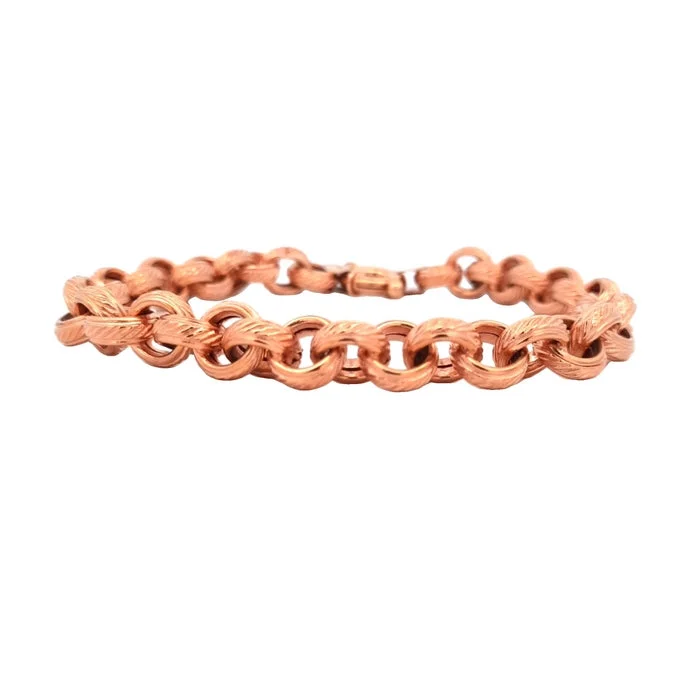 women's celestial bracelet -Estate 8" Textured Rolo Link Bracelet in 14K Rose Gold