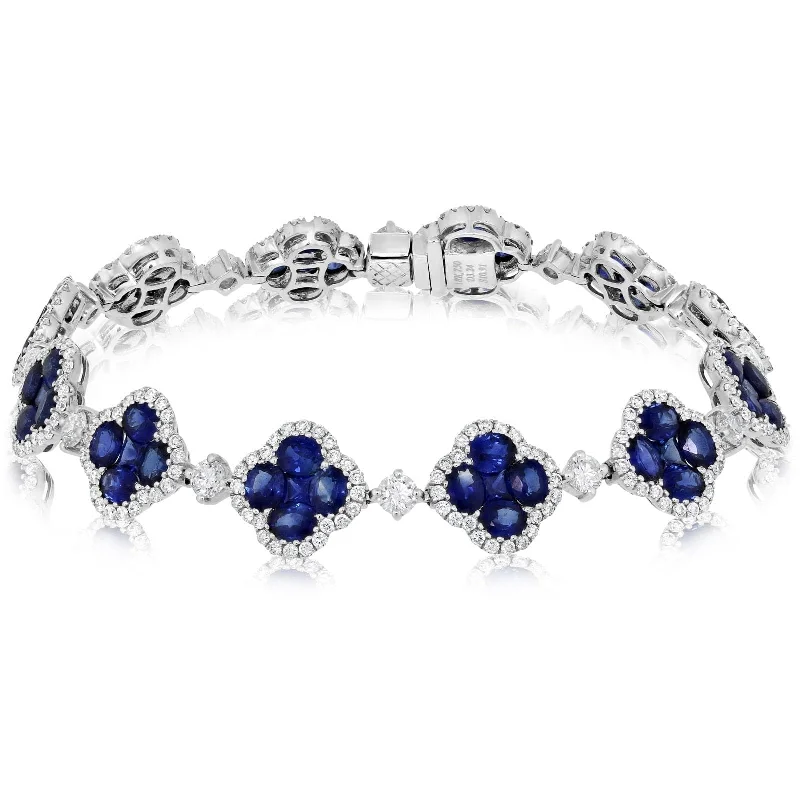 women's minimalist bracelet -Blue Sapphire & Diamond Halo Flower Bracelet