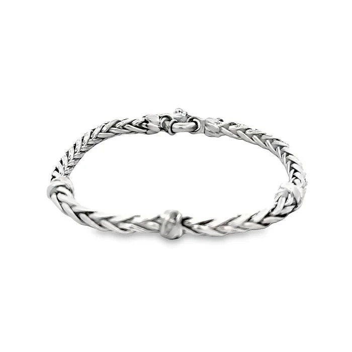 women's personalized bracelet -Estate Wheat Station Bracelet with Diamonds in 14K White Gold