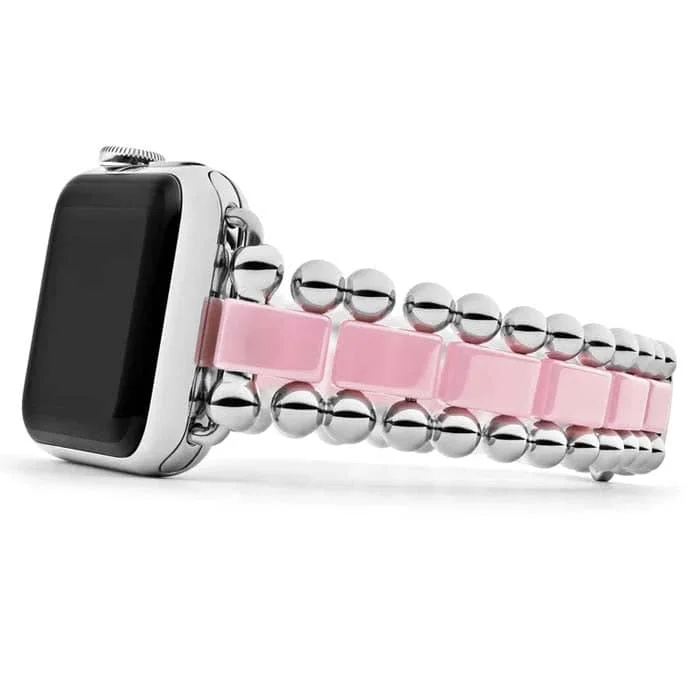 women's stretch bracelet -LAGOS Smart Caviar Watch Bracelet in Pink Ceramic and Stainless Steel 38-45mm