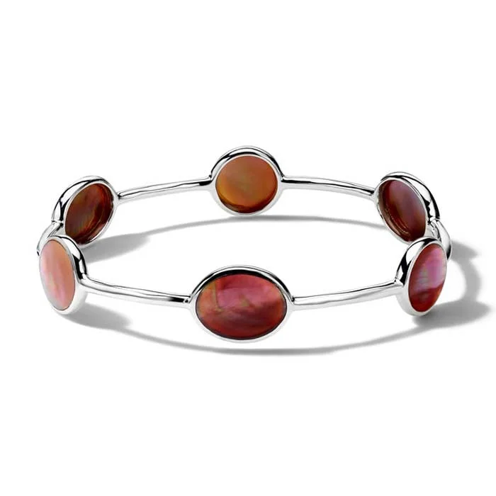 women's diamond bangles -Ippolita Rock Candy Brown Shell 6-Stone Bangle Bracelet in Sterling Silver