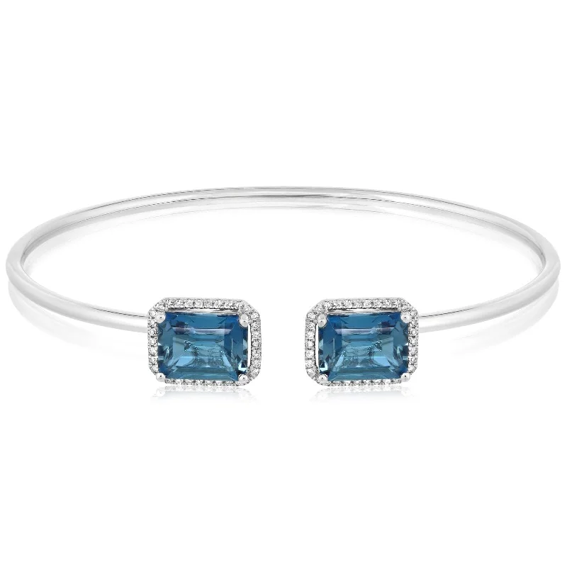 women's diamond bangle -Emerald Cut Blue Topaz & Diamond Cuff Bracelet