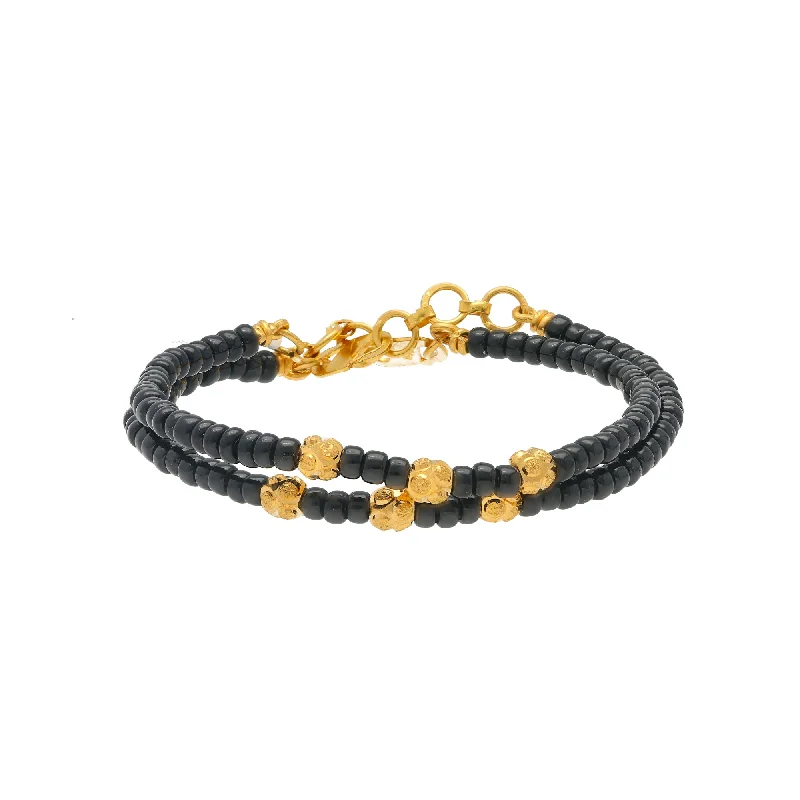 women's small cuff bracelet -22K Yellow Gold & Black Bead Bracelet for Kids (8.8gm)