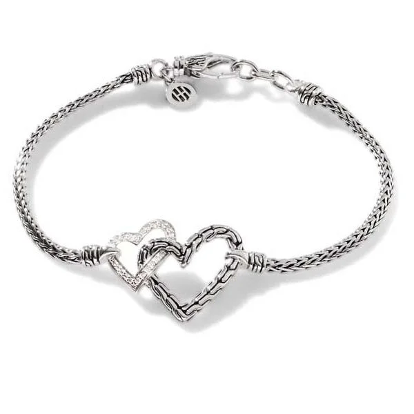 women's chunky bracelet -John Hardy .11CTW Classic Chain Manah Diamond Pave' Interlocking Heart Bracelet in Sterling Silver