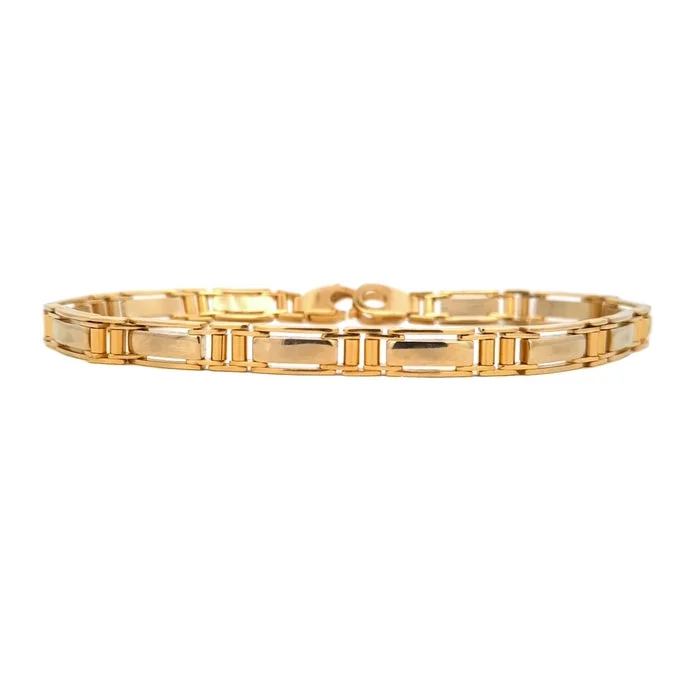 women's leaf bracelet -Estate 8.5" Bar Link Bracelet in 14K Yellow Gold