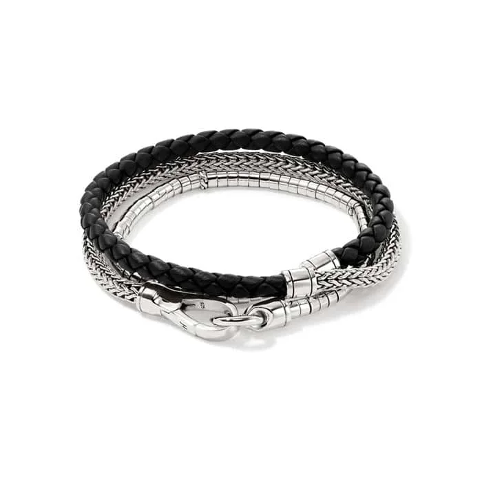 women's antique bracelet -John Hardy 4.5MM Black Leather Heishi Chain Triple Wrap Bracelet in Sterling Silver