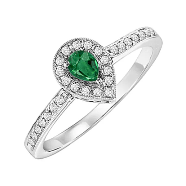 matching engagement and wedding rings -14KT WHITE GOLD DIAMOND (1/6CTW) & EMERALD (1/8 CTW) RING