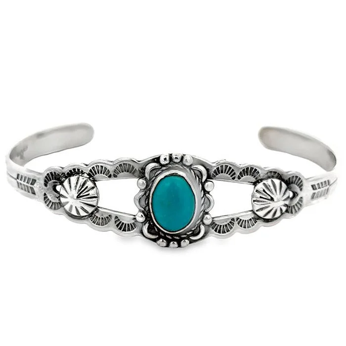 women's pearl bracelet -Estate Turquoise Cuff Bracelet in Sterling Silver