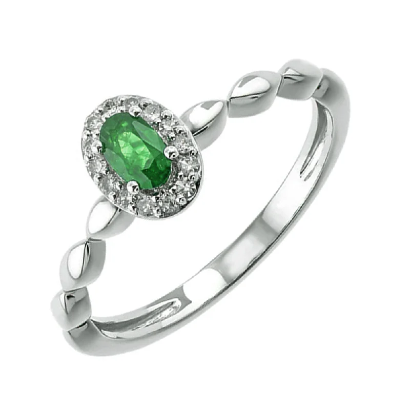 platinum sapphire engagement rings -10KT WHITE GOLD DIAMOND (1/12CTW) & EMERALD (1/3 CTW) RING