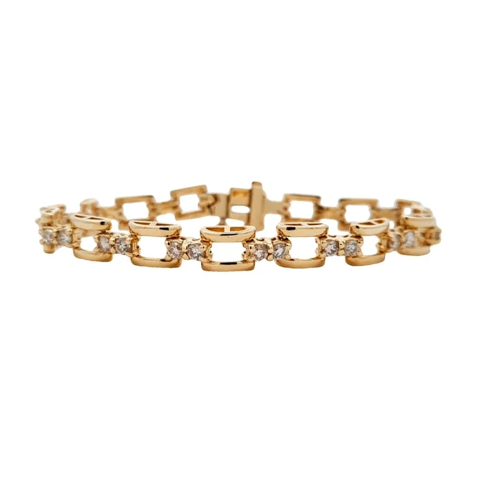 women's stacking bangles -Estate Fancy Link Diamond Bracelet in 14K Yellow Gold