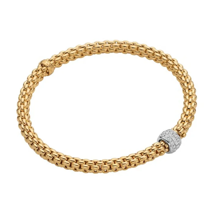 women's tennis bangles -FOPE Solo Collection Flex'it Bracelet with Diamonds in 18K Yellow & White Gold