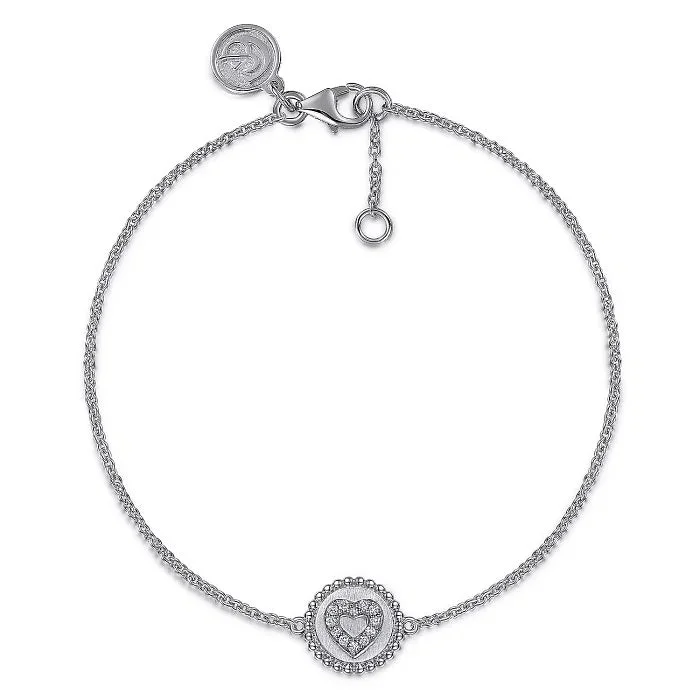 women's cuff bangle -Gabriel & Co. Diamond Bujukan Heart Bracelet in Sterling Silver