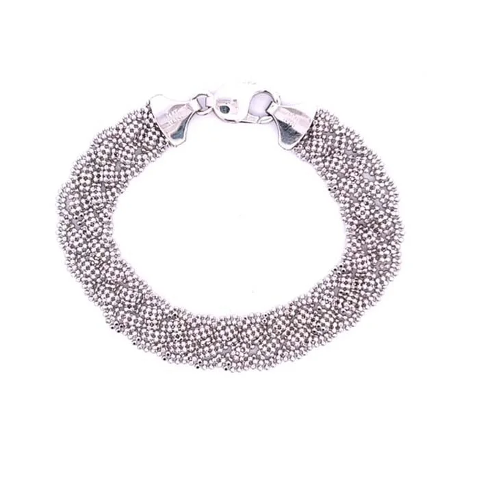 women's beaded bangles -Estate Diamond Cut Beaded Braid Bracelet in 14K White Gold