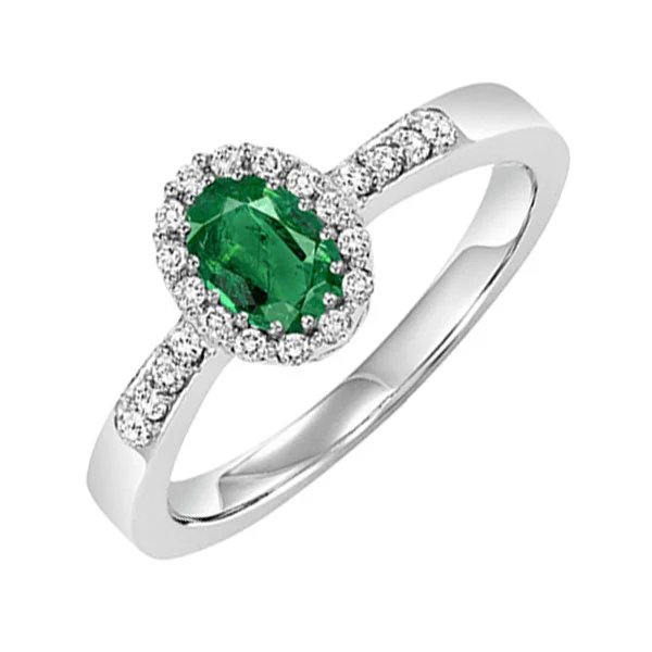 diamond accented engagement rings -14KT WHITE GOLD DIAMOND (1/8CTW) & EMERALD (3/8 CTW) RING