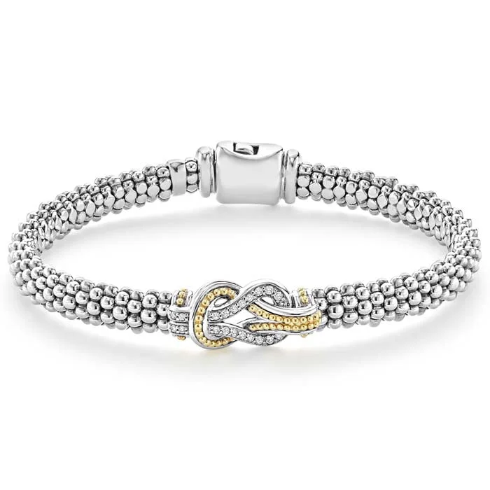 women's layered bracelet -LAGOS Newport Knot Diamond Caviar Bracelet in Sterling Silver and 18K Yellow Gold