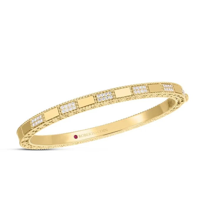 women's leather bangle -Roberto Coin Mosaic Diamond Bangle Bracelet in 18K Yellow Gold