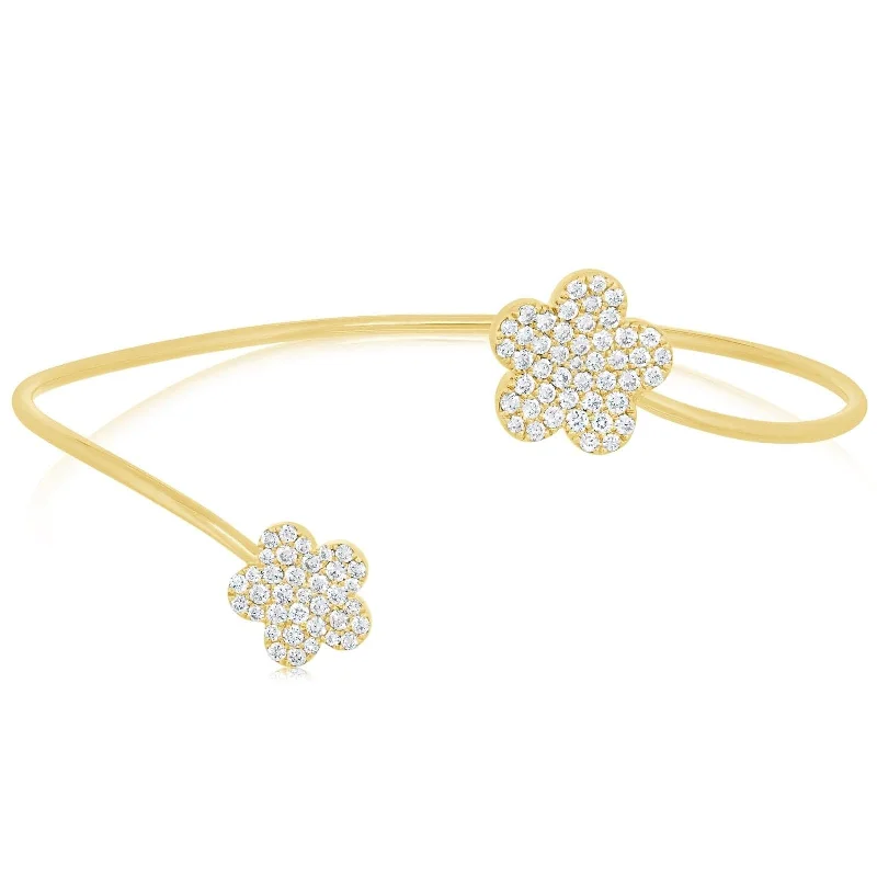 women's large cuff bracelet -Diamond Flower Bypass Cuff Bracelet