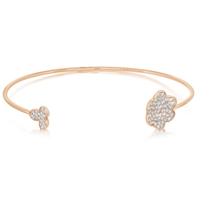 women's opal bangle -Diamond Flower Motif Cuff Bracelet