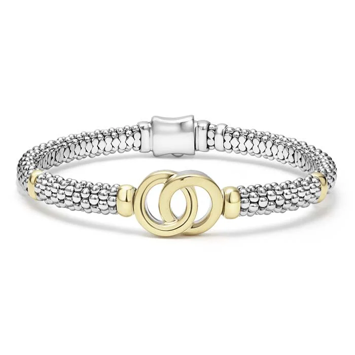 women's sterling silver bracelet -LAGOS Signature Caviar Interlocking Bracelet in Sterling Silver and 18K Yellow Gold