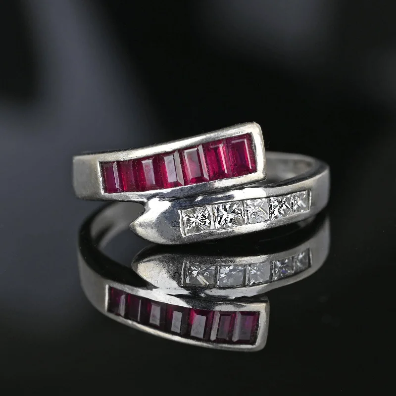 platinum sapphire engagement rings -Baguette Ruby Princess Cut Diamond Snake Ring