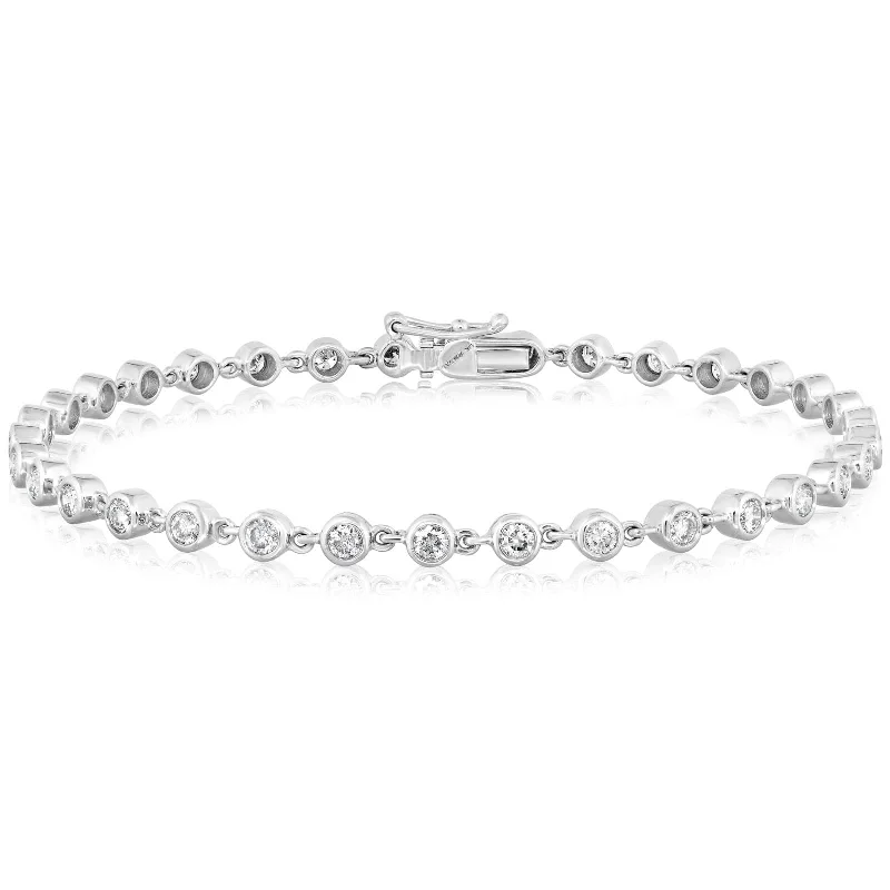 women's black bracelet -Round Bezel Set Diamond Tennis Bracelet