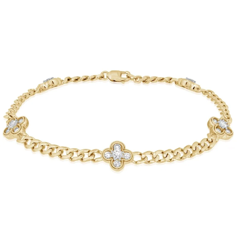 women's minimalist bracelet -Diamond Quatrefoil Bezel Station Bracelet