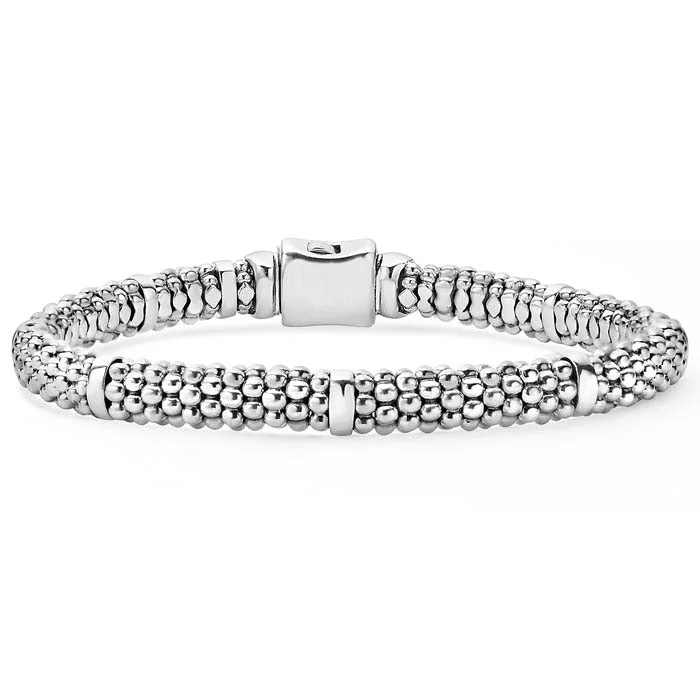 women's chunky bracelet -LAGOS 7-Station Caviar Bracelet in Sterling Silver - Size Medium (7)