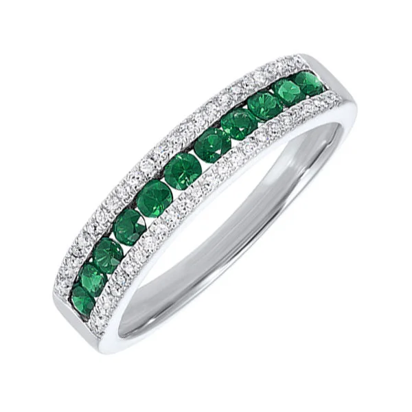 nontraditional engagement rings -14KT WHITE GOLD DIAMOND (1/8CTW) & EMERALD (1/2 CTW) RING