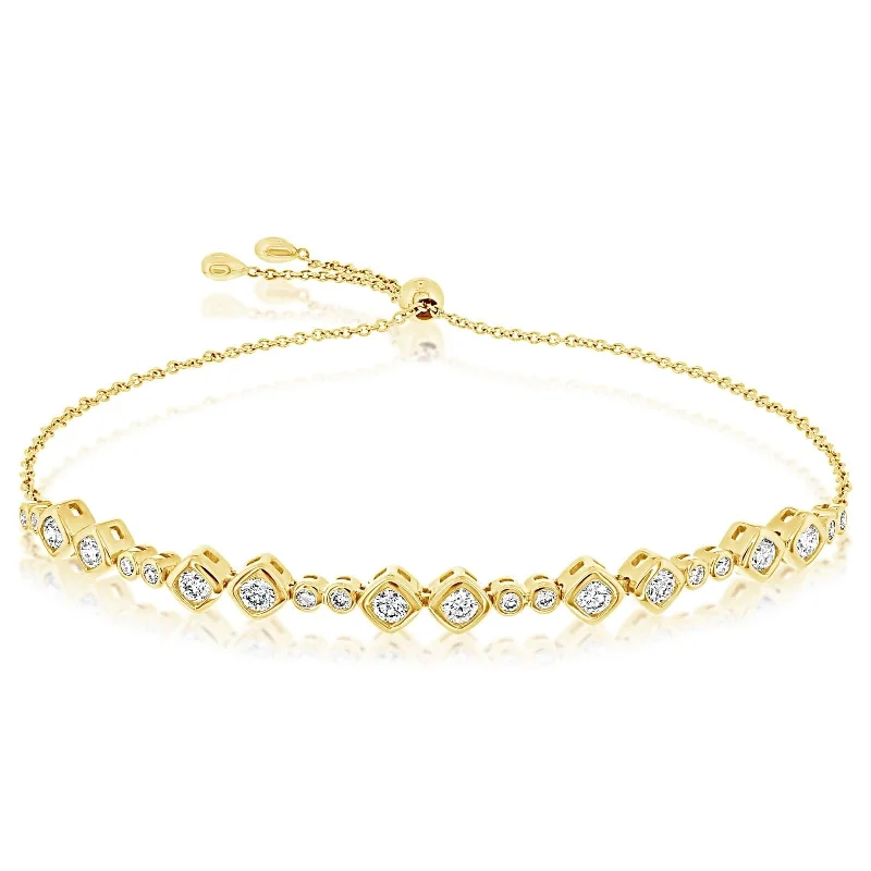 women's beaded bracelet -Mixed Bezel Diamond Bolo Bracelet