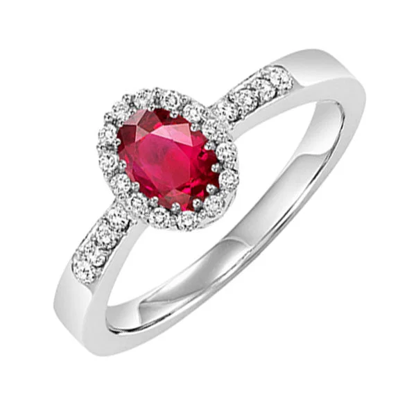 sapphire halo engagement rings -14KT WHITE GOLD DIAMOND (1/8CTW) & RUBY (5/8 CTW) RING