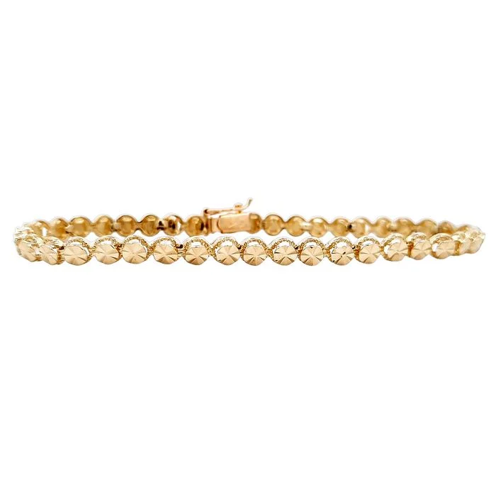 women's heart charm bracelet -Estate Diamond-Cut Round Link Bracelet in 14K Yellow Gold